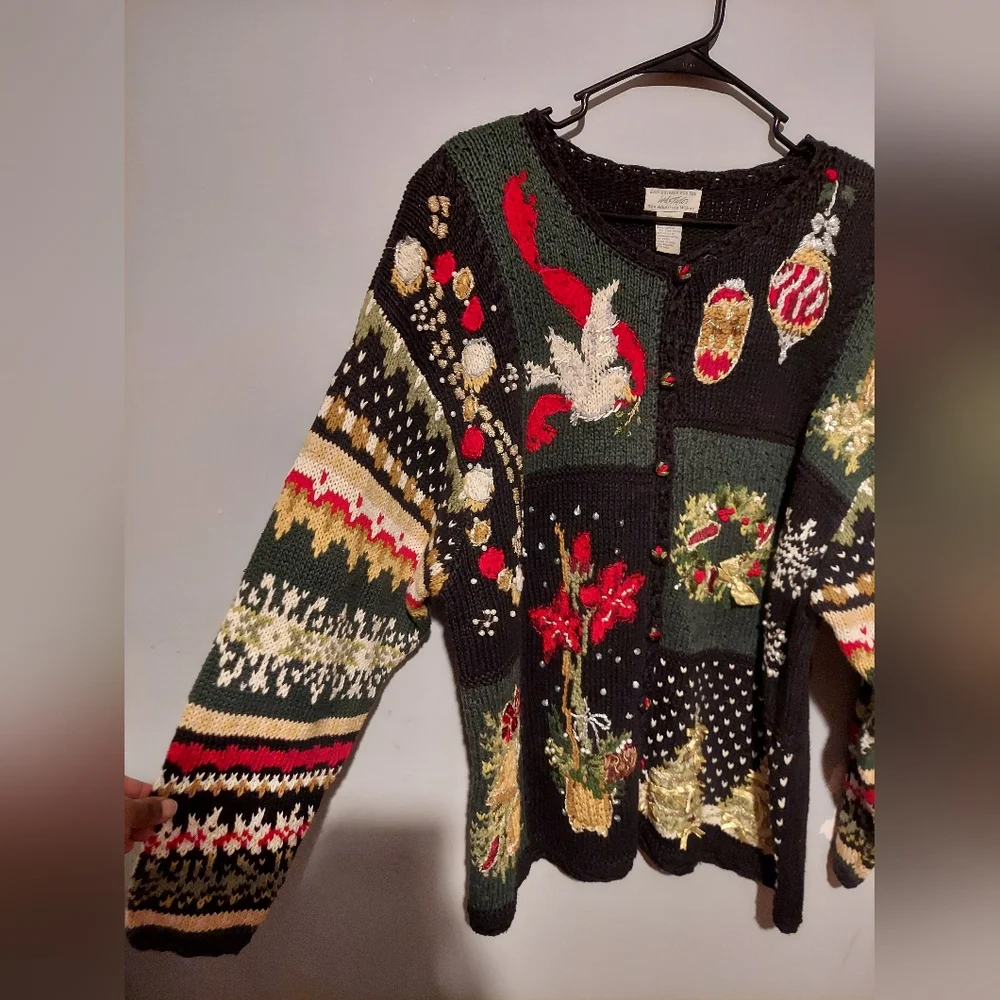 Vintage Ugly Christmas Sweater Cardigan Size 22/24 Patchwork Fair Isle Holiday